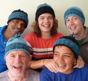 Watchcaps with three ply handspun combined with plain commercial yarn